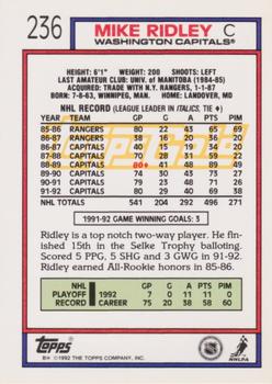 1992-93 Topps - Gold #236 Mike Ridley Back
