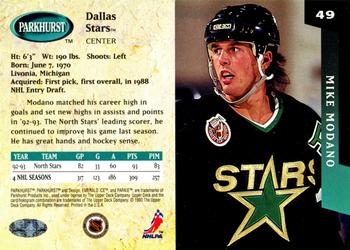 1993-94 Parkhurst - Emerald Ice #49 Mike Modano Back