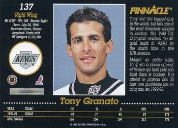 1993-94 Pinnacle Canadian #137 Tony Granato Back