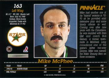 1993-94 Pinnacle Canadian #163 Mike McPhee Back