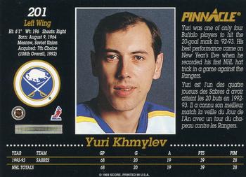 1993-94 Pinnacle Canadian #201 Yuri Khmylev Back