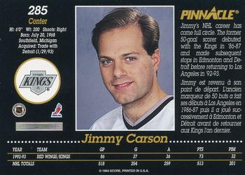 1993-94 Pinnacle Canadian #285 Jimmy Carson Back