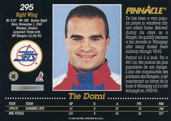 1993-94 Pinnacle Canadian #295 Tie Domi Back