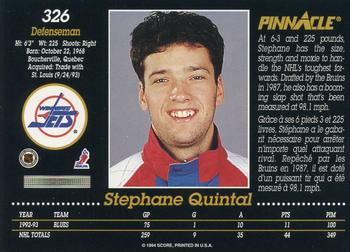 1993-94 Pinnacle Canadian #326 Stephane Quintal Back