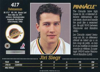 1993-94 Pinnacle Canadian #417 Jiri Slegr Back