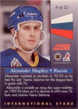 1993-94 Score Canadian - International Stars #8 Alexander Mogilny Back