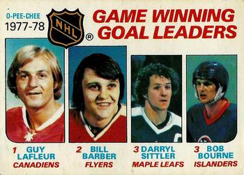 1978-79 O-Pee-Chee #69 1977-78 Game Winning Goals Leaders (Guy Lafleur / Bill Barber / Darryl Sittler / Bob Bourne) Front