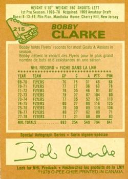 1978-79 O-Pee-Chee #215 Bobby Clarke Back