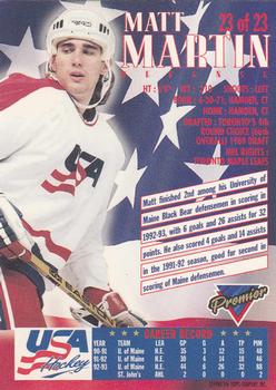 1993-94 Topps Premier - Team USA #23 Matt Martin Back