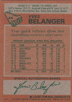 1978-79 Topps #44 Yves Belanger Back