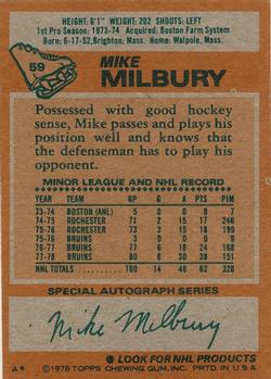 1978-79 Topps #59 Mike Milbury Back
