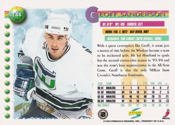 1994-95 Score - Gold Line #144 Geoff Sanderson Back