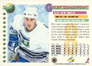 1994-95 Score - Platinum #144 Geoff Sanderson Back