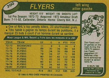 1980-81 O-Pee-Chee #200 Bill Barber Back