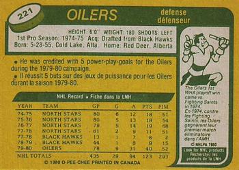 1980-81 O-Pee-Chee #221 Doug Hicks Back