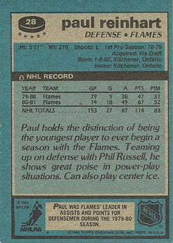 1981-82 Topps #28 Paul Reinhart Back