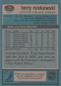 1981-82 Topps #W74 Terry Ruskowski Back