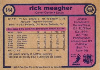 1982-83 O-Pee-Chee #144 Rick Meagher Back
