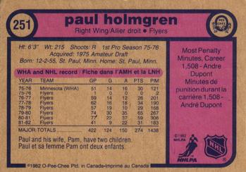 1982-83 O-Pee-Chee #251 Paul Holmgren Back