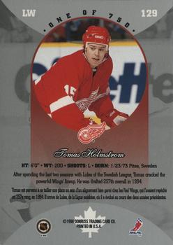 1996-97 Donruss Canadian Ice - Canadian Red Press Proofs #129 Tomas Holmstrom Back