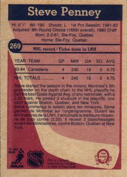 1984-85 O-Pee-Chee #269 Steve Penney Back