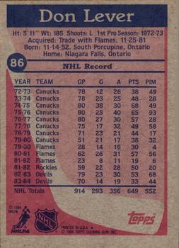1984-85 Topps #86 Don Lever Back