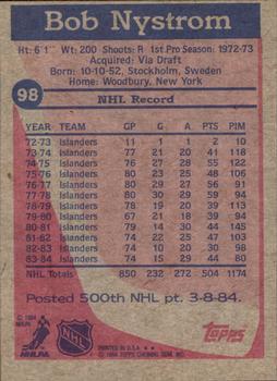 1984-85 Topps #98 Bob Nystrom Back