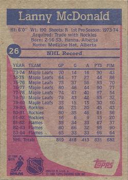 1984-85 Topps #26 Lanny McDonald Back