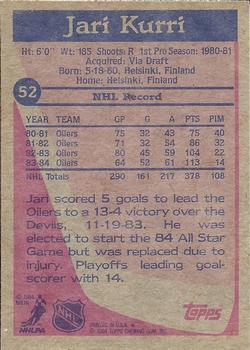 1984-85 Topps #52 Jari Kurri Back