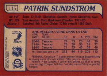 1985-86 O-Pee-Chee #115 Patrik Sundstrom Back