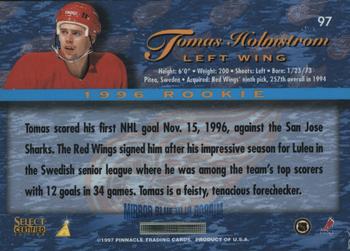 1996-97 Select Certified - Mirror Blue #97 Tomas Holmstrom Back