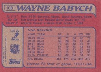 1985-86 Topps #108 Wayne Babych Back