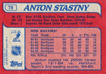 1985-86 Topps #78 Anton Stastny Back