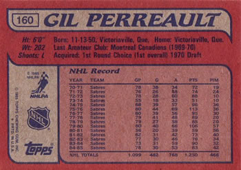 1985-86 Topps #160 Gilbert Perreault Back