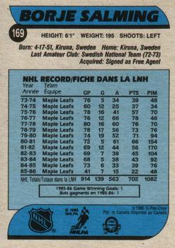 1986-87 O-Pee-Chee #169 Borje Salming Back