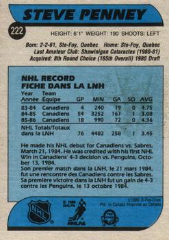 1986-87 O-Pee-Chee #222 Steve Penney Back