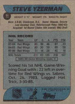 1986-87 Topps #11 Steve Yzerman Back