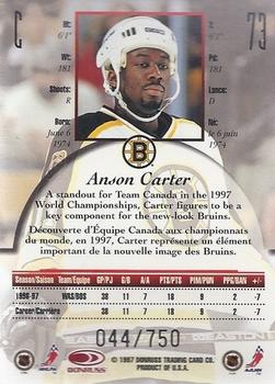 1997-98 Donruss Canadian Ice - Provincial Series #73 Anson Carter Back