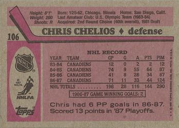 1987-88 Topps #106 Chris Chelios Back
