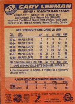 1988-89 O-Pee-Chee #11 Gary Leeman Back