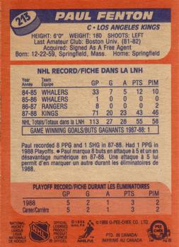 1988-89 O-Pee-Chee #213 Paul Fenton Back