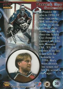 1997-98 Pacific Invincible - Ice Blue #38 Patrick Roy Back