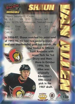 1997-98 Pacific Invincible - NHL Regime #138 Shaun Van Allen Back