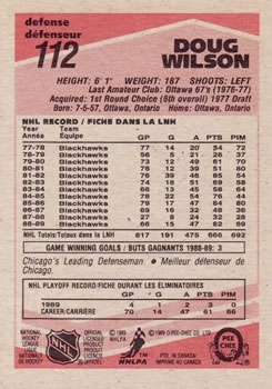 1989-90 O-Pee-Chee #112 Doug Wilson Back