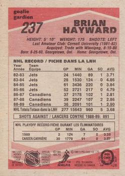 1989-90 O-Pee-Chee #237 Brian Hayward Back