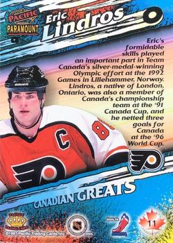 1997-98 Pacific Paramount - Canadian Greats #11 Eric Lindros Back