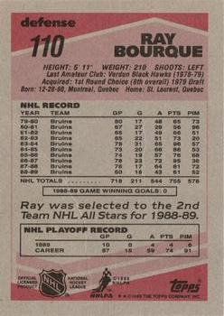 1989-90 Topps #110 Ray Bourque Back