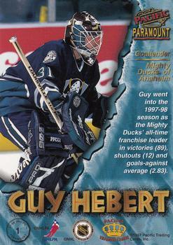 1997-98 Pacific Paramount - Red #1 Guy Hebert Back