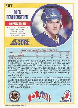 1990-91 Score Rookie and Traded #25T Glen Featherstone Back
