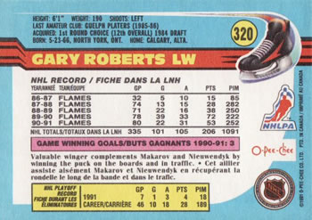 1991-92 O-Pee-Chee #320 Gary Roberts Back